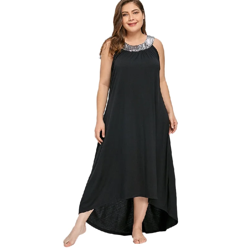 ANALUKE Sequins Collar Boho Long Dress
