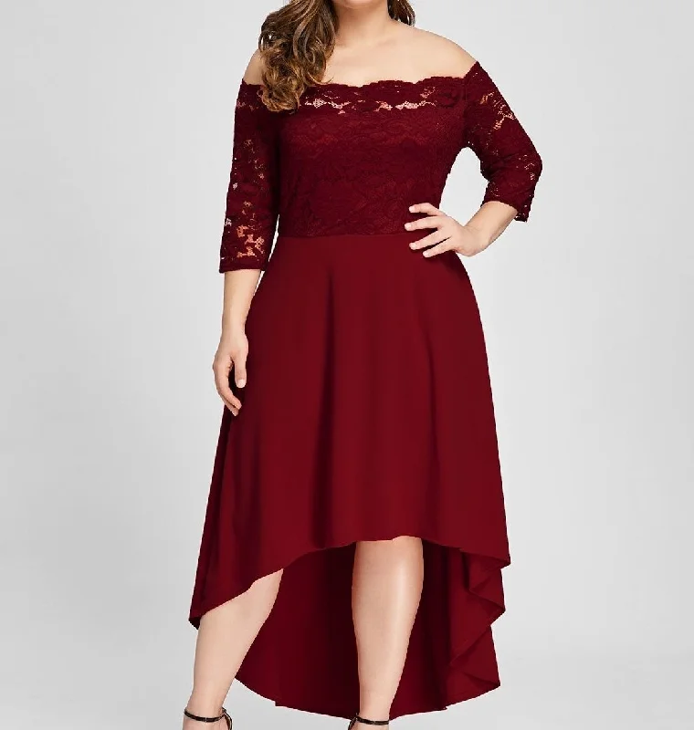 ANALUKE Party Off Shoulder Dip Lace Dress