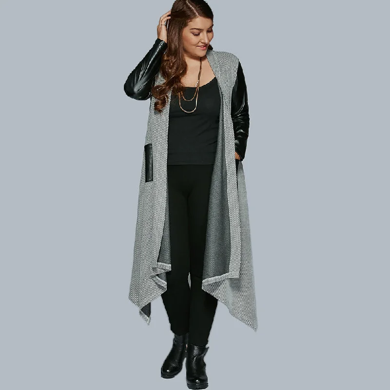 ANALUKE Leather Trim LonglineTrench Coat