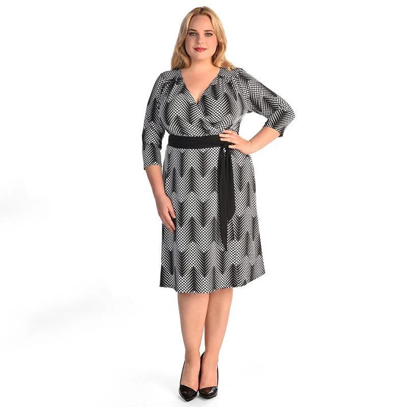 ANALUKE Printed Office Winter V-Neck Sexy Dress