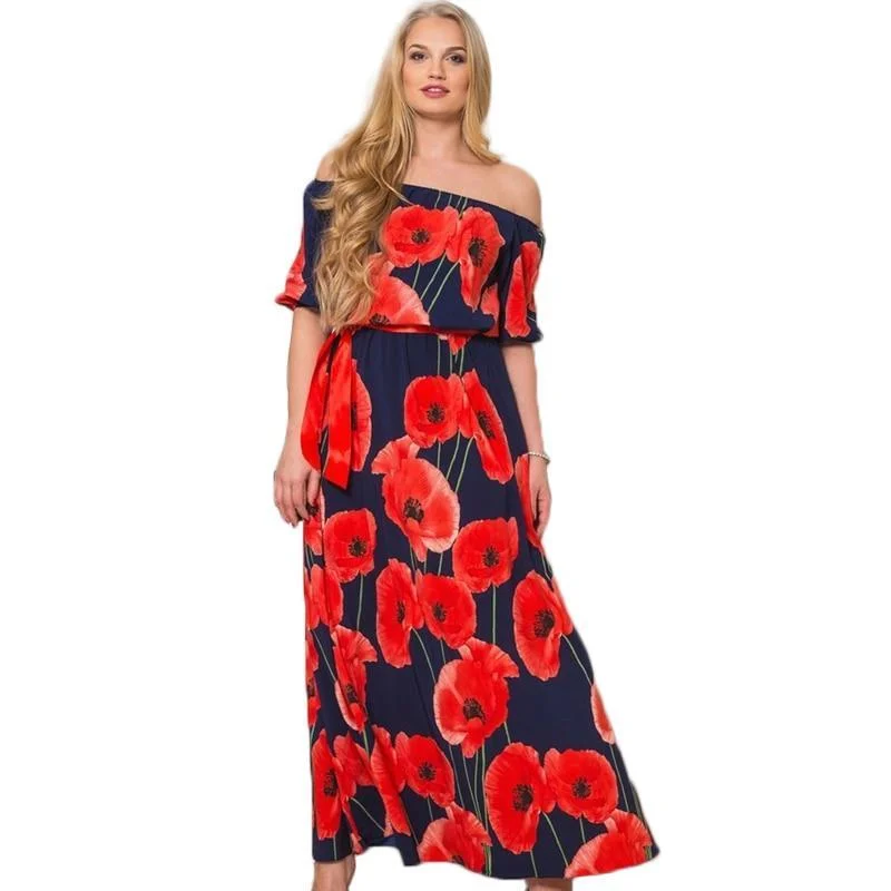 ANALUKE Sexy Lotus Print Long Dress