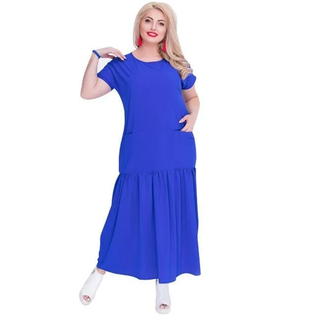 ANALUKE Loose Patchwork O-neck Long Dress