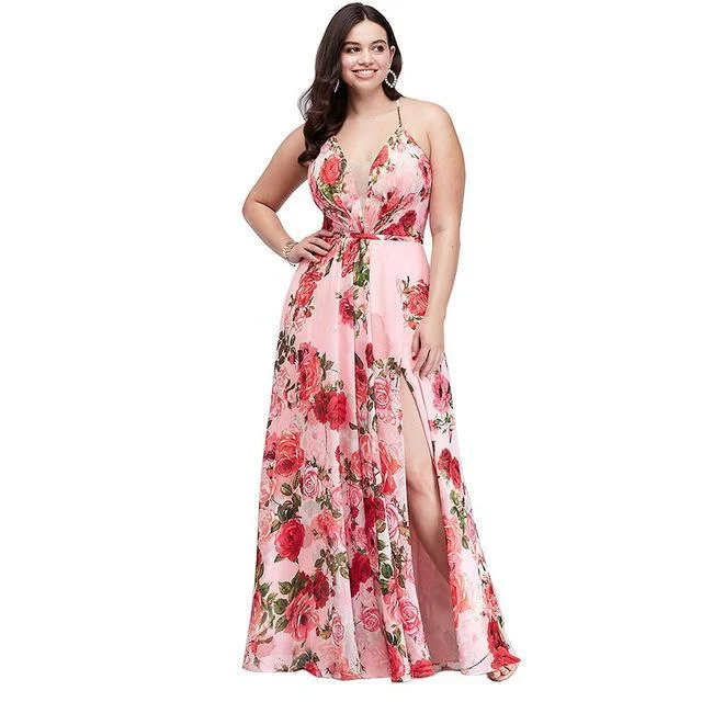 ANALUKE Chiffon Floral Print Sexy Long Dress