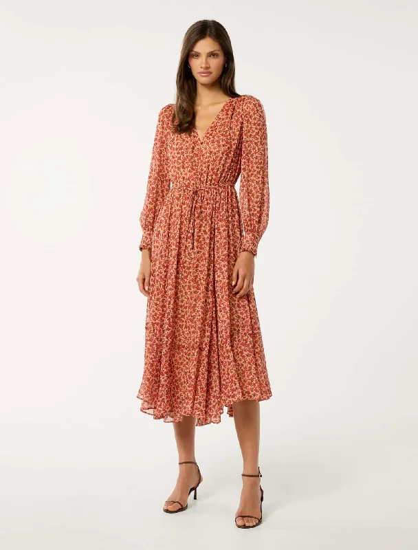 Midi dresses with sheer panels for a touch of allure Eve Long Sleeve Midi Dress