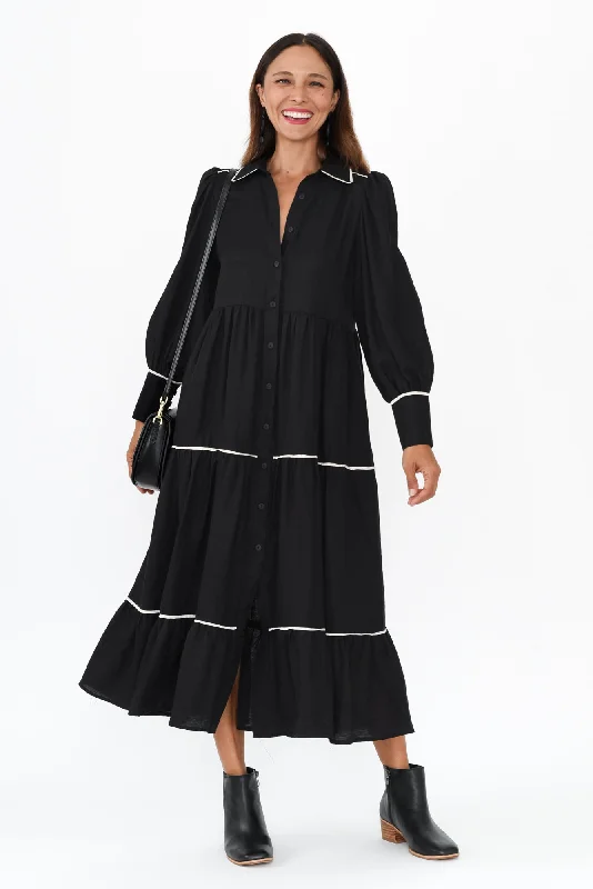 Midi dresses with animal prints for a bold and confident appearance Agatha Black Trim Tie Dress Midi dresses with animal prints for a bold and confident appearance Agatha Black Trim Tie Dress