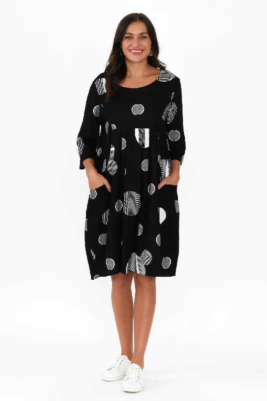 Midi dresses with button - front designs for a classic touch Myley Black Spot Linen Cotton Dress Midi dresses with button - front designs for a classic touch Myley Black Spot Linen Cotton Dress