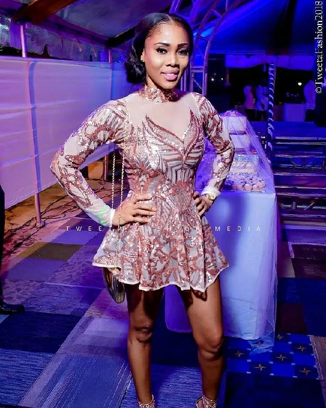 Sequined mini dresses for New Year's Eve Surya long sleeve sequin skater dress