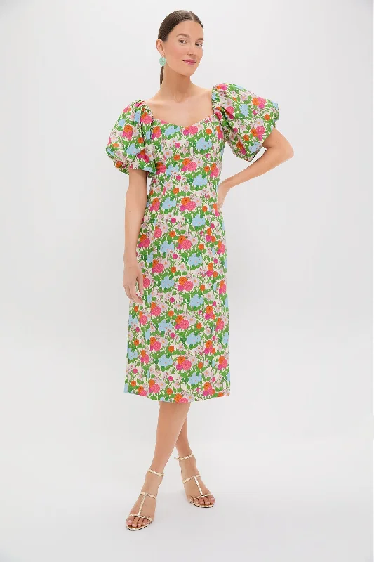 High - low midi dresses with geometric patterns for a modern party Green Multi Begonia Floral Sallie Midi Dress High - low midi dresses with geometric patterns for a modern party Green Multi Begonia Floral Sallie Midi Dress