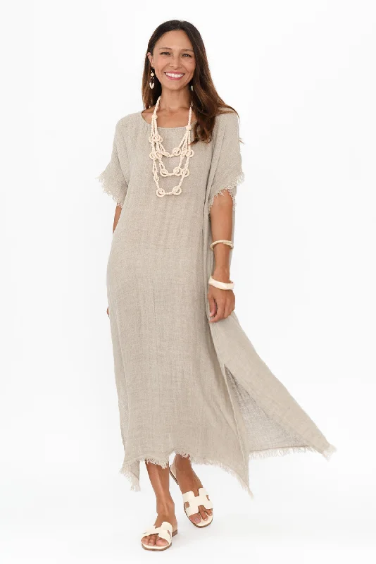 Midi dresses with denim fabric for a casual yet stylish day out Galene Natural Linen Dress Midi dresses with denim fabric for a casual yet stylish day out Galene Natural Linen Dress