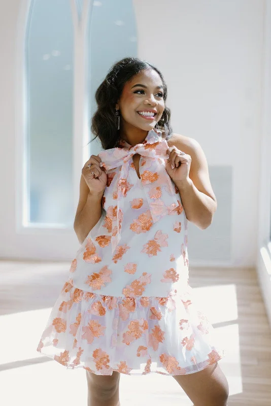 Mini dresses with polka dot patterns Rose Gold Embroidered Dress