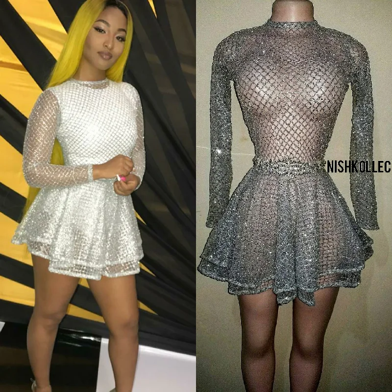 Mini dresses with belted waists for a defined silhouette Shimmer long sleeve skater dress Mini dresses with belted waists for a defined silhouette Shimmer long sleeve skater dress
