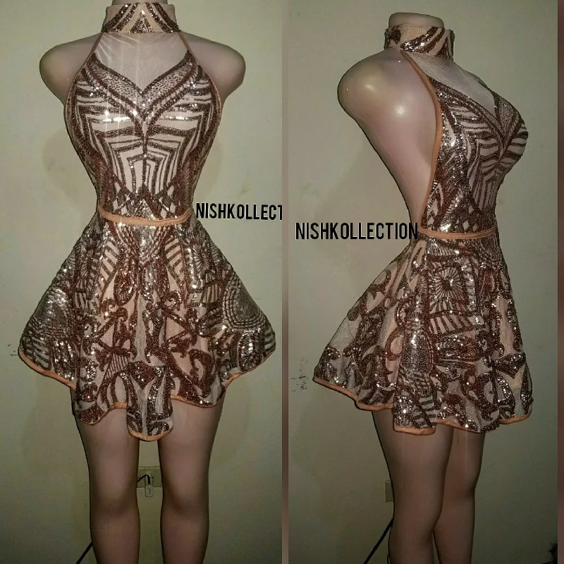 Mini dresses with wrap - around styles Surya rose gold sequin skater mini dress