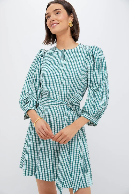 Midi dresses with wrap - around skirts for a customizable fit Green Gingham Seersucker Cordelia Dress Midi dresses with wrap - around skirts for a customizable fit Green Gingham Seersucker Cordelia Dress