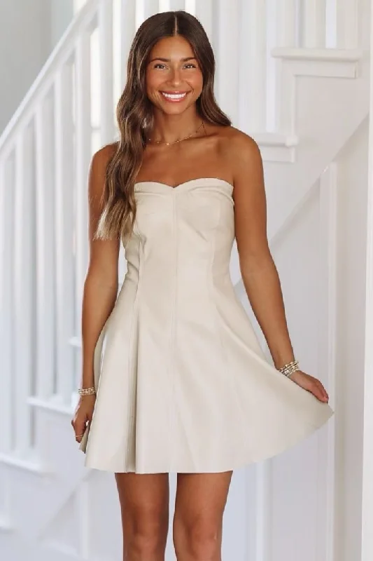Plaid midi dresses for a fall - themed family gathering On My Mind Vegan Leather Mini Dress - Ecru Plaid midi dresses for a fall - themed family gathering On My Mind Vegan Leather Mini Dress - Ecru