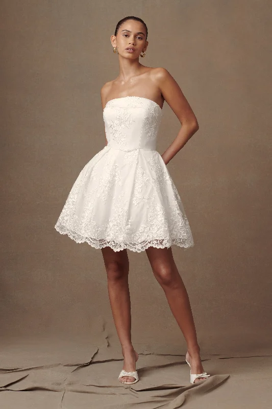 Leather mini dresses for a edgy style Eileen Lace Mini Dress - White