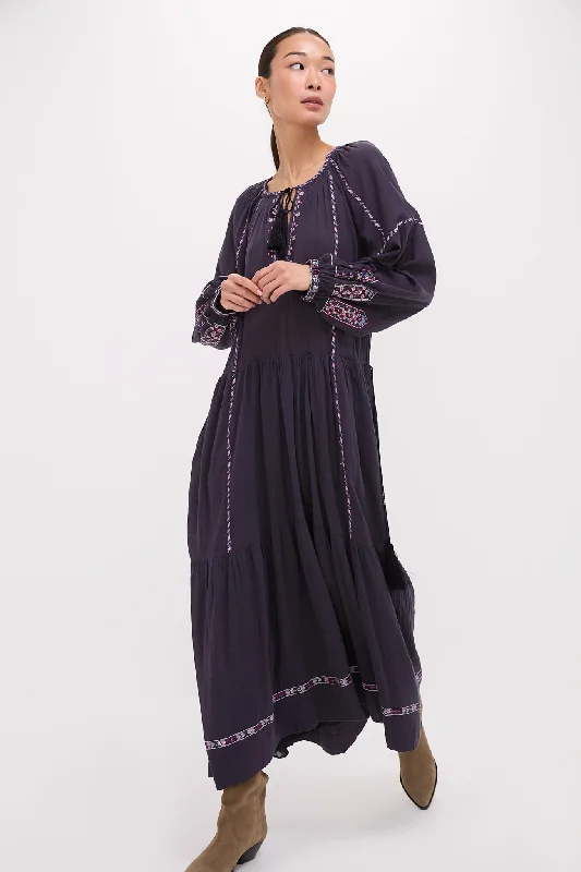 Midi dresses with lace - up fronts for a unique and adjustable style Faded Night and Lilac Florenza Dress Midi dresses with lace - up fronts for a unique and adjustable style Faded Night and Lilac Florenza Dress