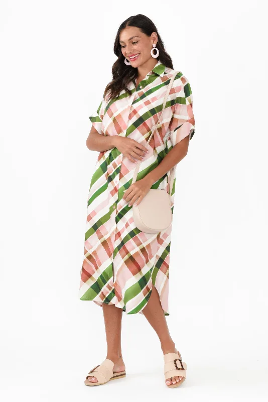 A - line midi dresses with floral prints for spring brunches Bree Pink Check Linen Blend Dress A - line midi dresses with floral prints for spring brunches Bree Pink Check Linen Blend Dress
