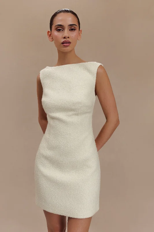 Sequined mini dresses for New Year's Eve Angela Textured Boucle Mini Dress - Ivory Sequined mini dresses for New Year's Eve Angela Textured Boucle Mini Dress - Ivory