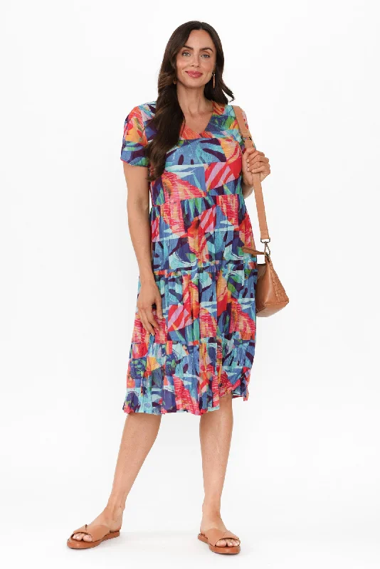 Wrap - style midi dresses in silk for a sophisticated office look Lania Turquoise Garden Crinkle Cotton Dress Wrap - style midi dresses in silk for a sophisticated office look Lania Turquoise Garden Crinkle Cotton Dress