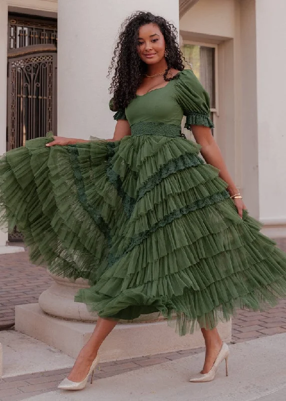 Midi dresses with puff sleeves for a vintage - inspired look Thumbelina Dress