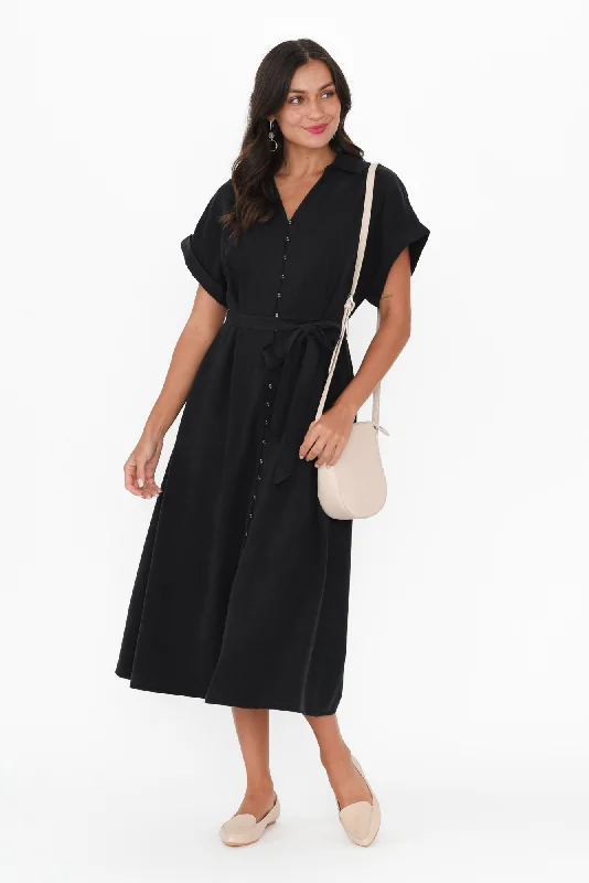 Midi dresses with polka dot prints for a playful summer outfit Lucia Black Linen Blend Belted Dress Midi dresses with polka dot prints for a playful summer outfit Lucia Black Linen Blend Belted Dress
