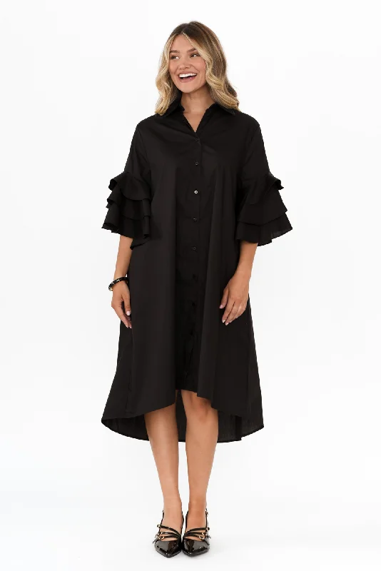 Plaid midi dresses for a fall - themed family gathering Maestro Black Cotton Tie Dress