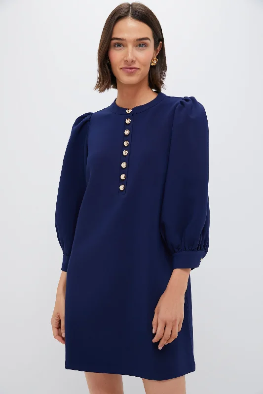 Midi dresses with sheer panels for a touch of allure Navy Crepe Samantha Dress