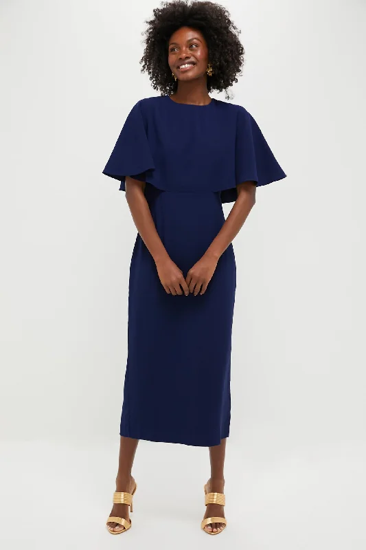 Midi dresses with polka dot prints for a playful summer outfit Navy Cape Leah Dress