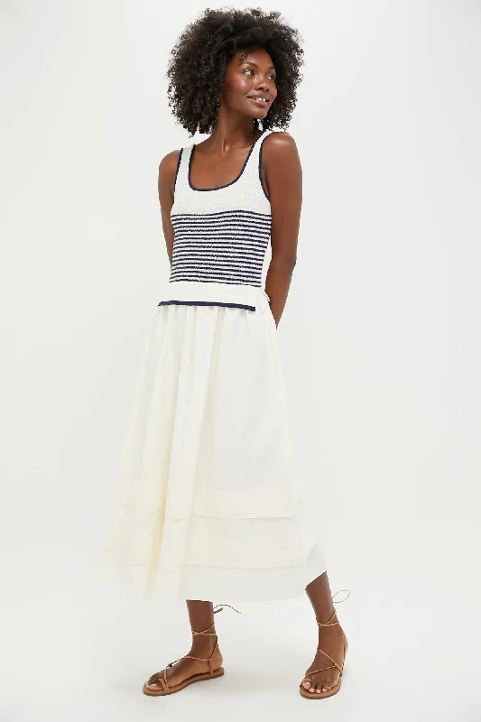 Wrap - style midi dresses in silk for a sophisticated office look Cream Striped Midi Dress Wrap - style midi dresses in silk for a sophisticated office look Cream Striped Midi Dress