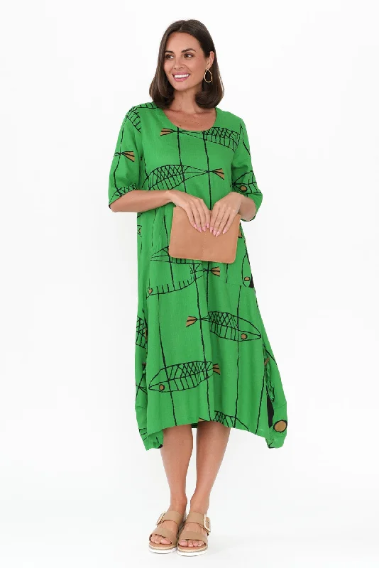 Midi dresses with denim fabric for a casual yet stylish day out Hailee Green Sea Linen Cotton Dress Midi dresses with denim fabric for a casual yet stylish day out Hailee Green Sea Linen Cotton Dress