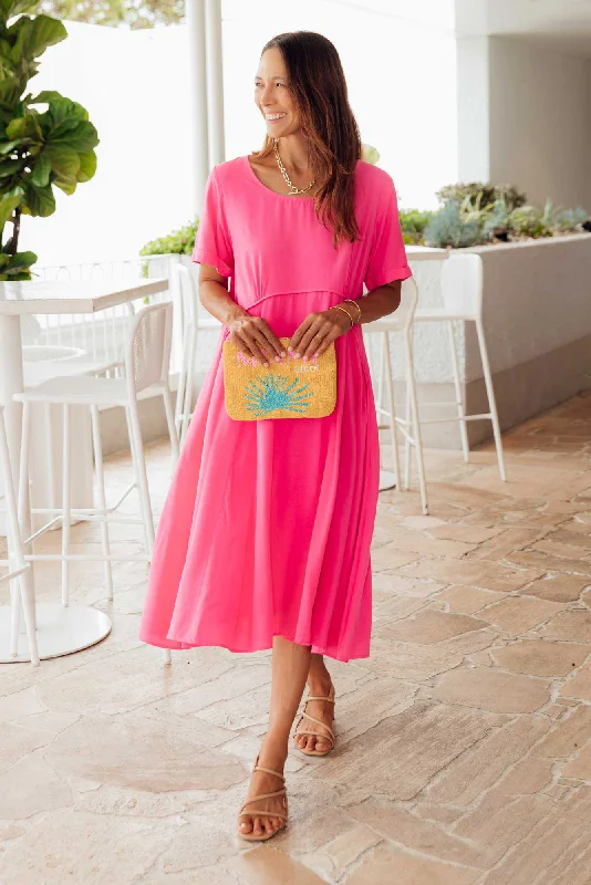 Maxi - inspired midi dresses with flowing fabrics for a beachy vibe Zaelia Pink Crescent Dress Maxi - inspired midi dresses with flowing fabrics for a beachy vibe Zaelia Pink Crescent Dress