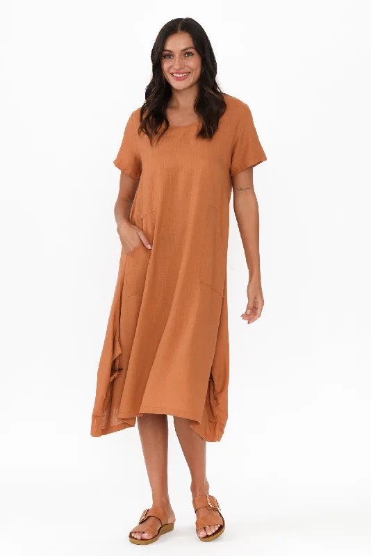 Midi dresses with animal prints for a bold and confident appearance Erisa Rust Linen Cotton Dress Midi dresses with animal prints for a bold and confident appearance Erisa Rust Linen Cotton Dress