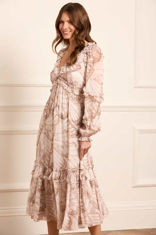 Midi dresses with printed lining for a hidden and stylish detail Flutter Chiffon Long Sleeve Ballerina Dress Midi dresses with printed lining for a hidden and stylish detail Flutter Chiffon Long Sleeve Ballerina Dress
