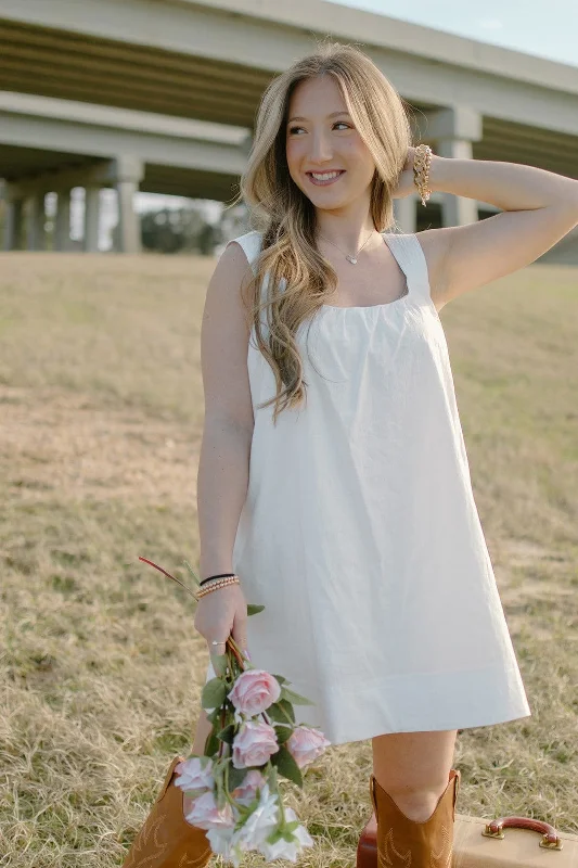 Polyester mini dresses for easy care White Criss Cross Mini Dress