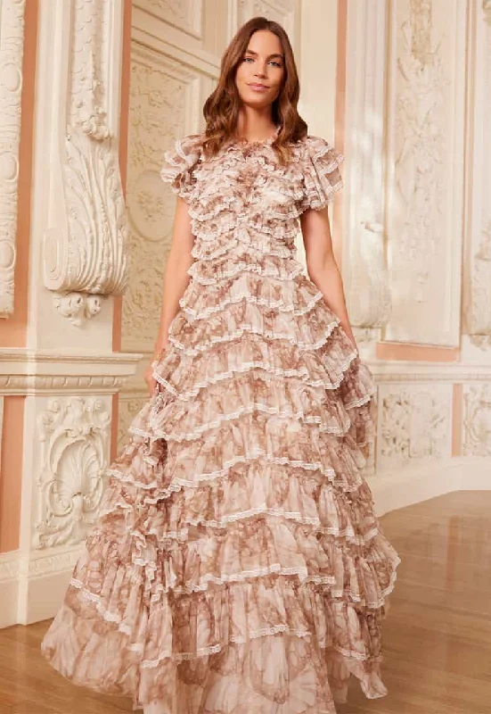Midi dresses with tassel accents for a bohemian and free - spirited style Flutter Ruffle Lace Gown Midi dresses with tassel accents for a bohemian and free - spirited style Flutter Ruffle Lace Gown