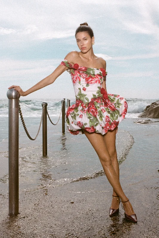 Mini dresses with cut - out details for a trendy look Giovanna Off Shoulder Mini Dress - Sonia Rose Print Mini dresses with cut - out details for a trendy look Giovanna Off Shoulder Mini Dress - Sonia Rose Print