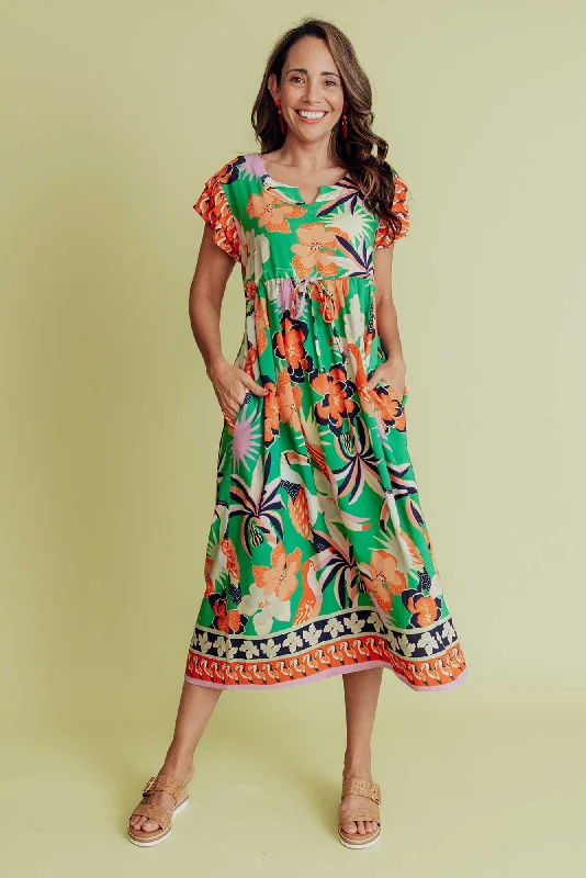 Sleeveless midi dresses with lace details for summer weddings Suzette Green Tropical Midi Dress Sleeveless midi dresses with lace details for summer weddings Suzette Green Tropical Midi Dress
