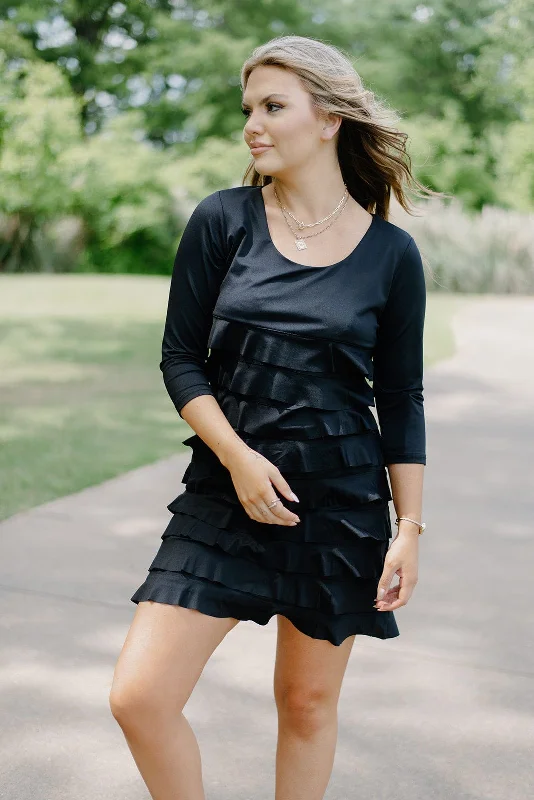 Mini dresses with pocket details for added functionality Lulu B Black 3/4 Sleeve Ruffle Dress Mini dresses with pocket details for added functionality Lulu B Black 3/4 Sleeve Ruffle Dress
