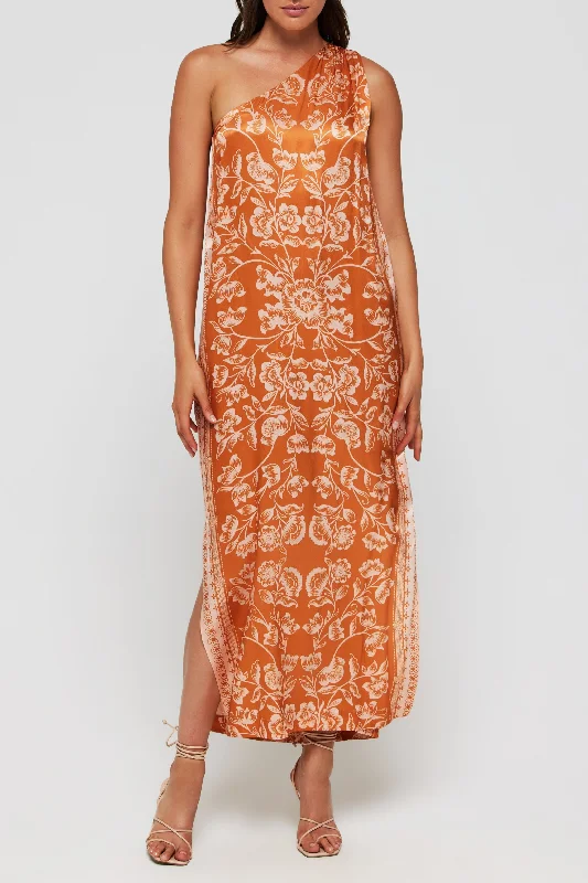 Midi dresses with cold - shoulder cutouts for a trendy style Giulia One Shoulder Silk Midi Dress in Sicilian Orange Blossom - FINAL SALE Midi dresses with cold - shoulder cutouts for a trendy style Giulia One Shoulder Silk Midi Dress in Sicilian Orange Blossom - FINAL SALE