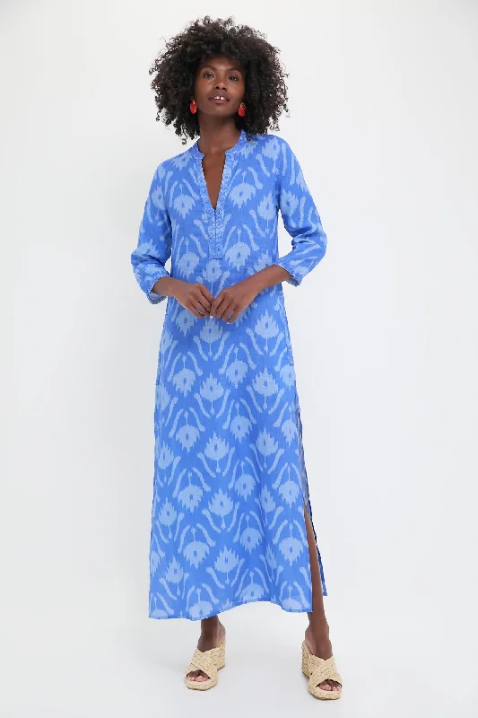 Midi dresses with abstract art prints for an artistic statement Ikat Blue Sapphire Long Kaftan Midi dresses with abstract art prints for an artistic statement Ikat Blue Sapphire Long Kaftan