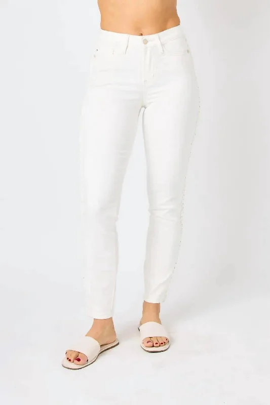 High - rise flare women jeans for a 70s - inspired lookBraided Jeans In White