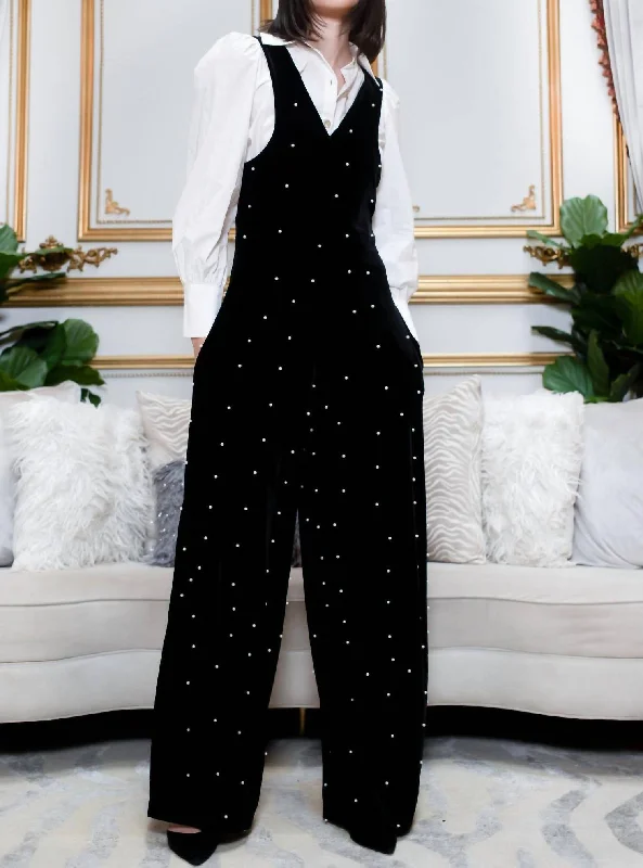 Women's Tight Trousers with Mesh Panels in Black for a Sexy and Modern AppearanceBrewster Jumpsuit In Black Velvet Pearl Women's Tight Trousers with Mesh Panels in Black for a Sexy and Modern AppearanceBrewster Jumpsuit In Black Velvet Pearl
