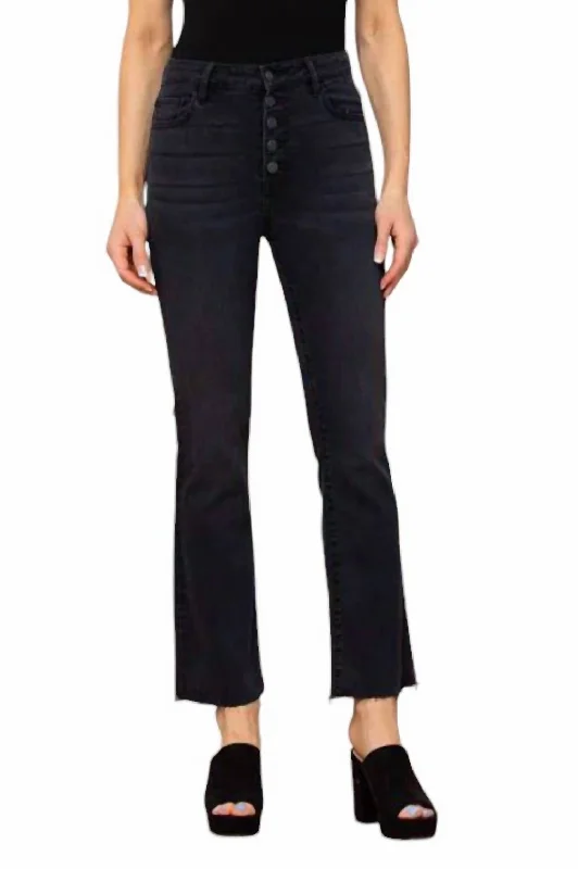 Button - fly women jeans with a traditional touchHigh Rise Basic Cropped Flare Jeans In Black Button - fly women jeans with a traditional touchHigh Rise Basic Cropped Flare Jeans In Black
