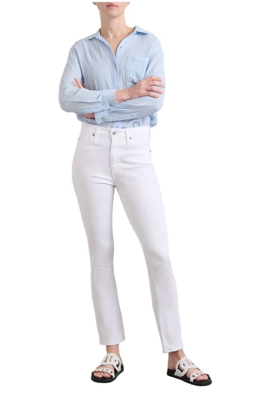 Women's Tight Trousers with Elastic Waistband in Black for Easy and Comfortable WearMari Hi Rise Straight Jean In White Women's Tight Trousers with Elastic Waistband in Black for Easy and Comfortable WearMari Hi Rise Straight Jean In White