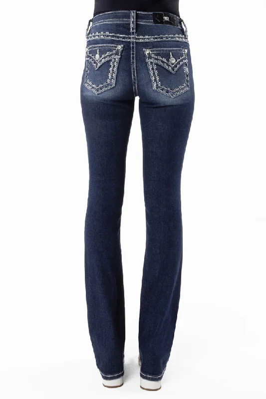 Dark - wash women jeans for a sophisticated and slimming effectMetallic Border Stitch Bootcut Jeans Dark - wash women jeans for a sophisticated and slimming effectMetallic Border Stitch Bootcut Jeans