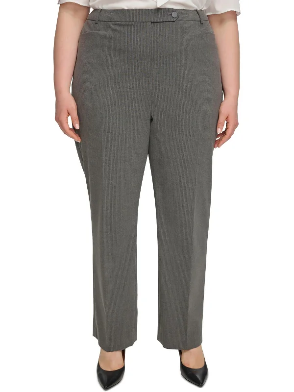 Women's Fleece - Lined Tight Trousers in Dark Blue for Warmth in Cold WeatherPlus Womens High Rise Pinstripe Trouser Pants