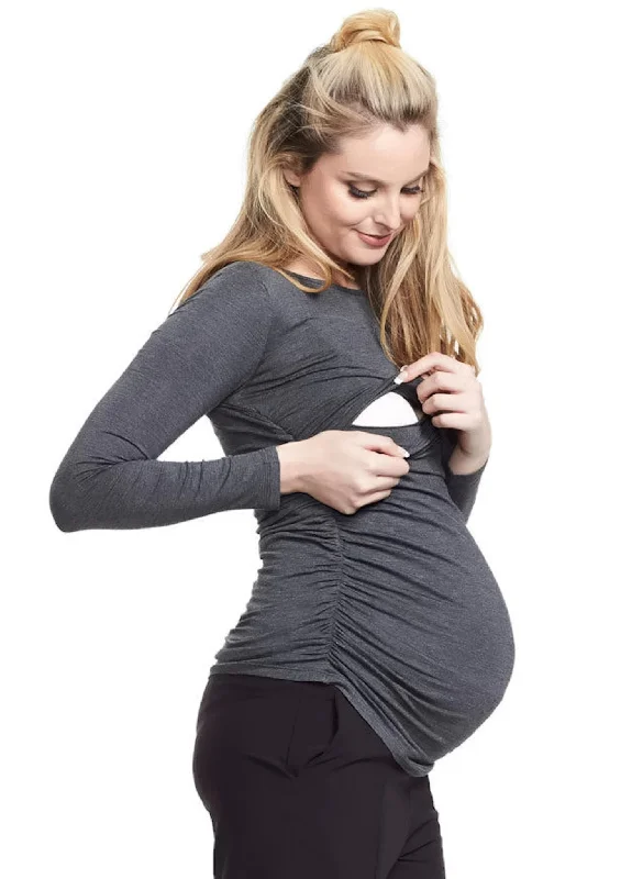 padded cup women nursing braHonor Long Sleeve Maternity & Nursing Top - Grey