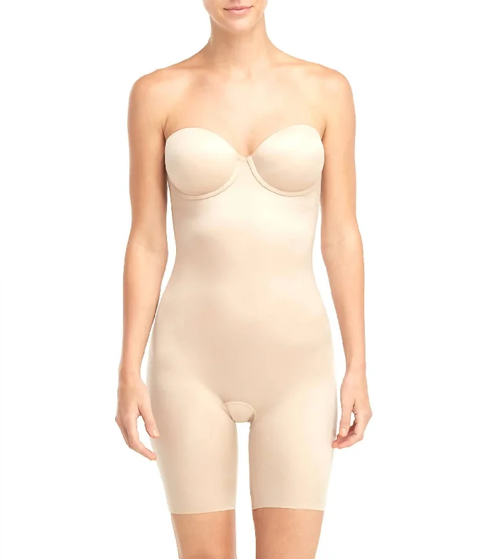 Long - Sleeve Bodysuits for Cold Weather LayeringSuit Your Fancy Strapless Cupped Mid-Thigh Bodysuit In Champagne Beige Long - Sleeve Bodysuits for Cold Weather LayeringSuit Your Fancy Strapless Cupped Mid-Thigh Bodysuit In Champagne Beige