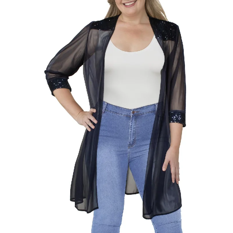 Single - Breasted Women's Tweed Blazers with Gold Buttons for a Classic LookWomens Knit Embellished Duster Blazer