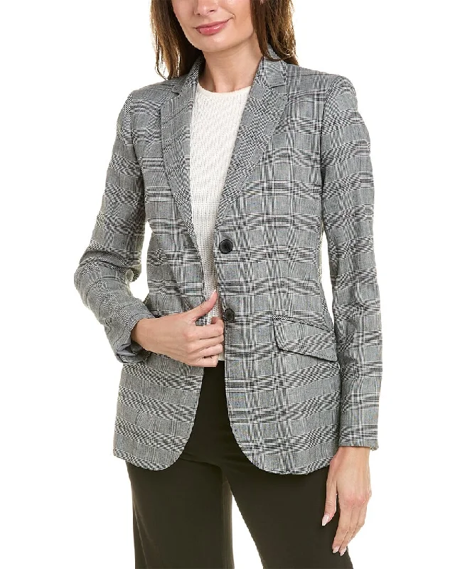 Plus Size Women's Cropped Velvet Blazers in Burgundy for a Night OutBrooks Brothers Glen Plaid Linen-Blend Blazer